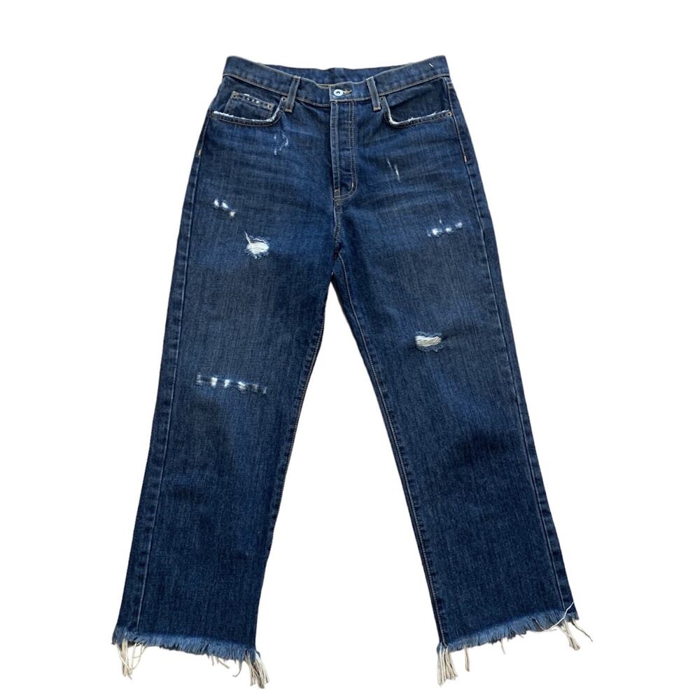 Car Mar Button Fly Womens Jeans Distressed Size 28 Fringe Raw Hem